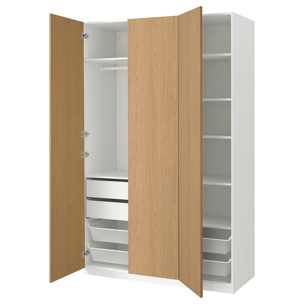 PAX / STORKLINTA - Wardrobe combination, white / oak effect,150x60x236 cm