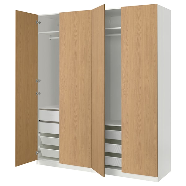 PAX / STORKLINTA - Wardrobe combination, white / oak effect,200x66x236 cm