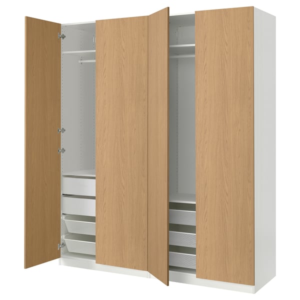 PAX / STORKLINTA wardrobe combination, white/oak effect, 200x66x236 cm