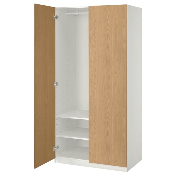 PAX / STORKLINTA - Combinazione di guardaroba, bianco/effetto rovere,100x60x201 cm