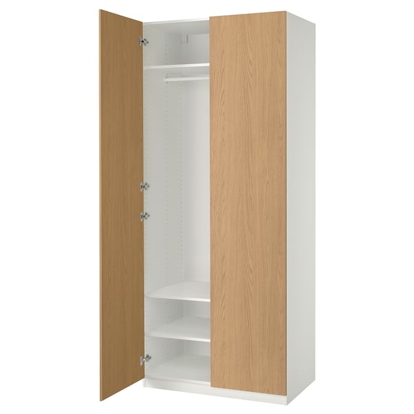 PAX / STORKLINTA wardrobe combination, white/oak effect, 100x60x236 cm