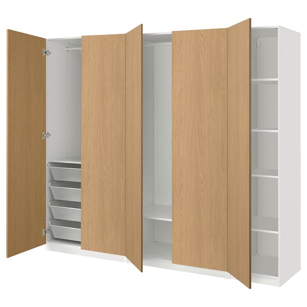 PAX / STORKLINTA wardrobe combination, white/oak effect, 250x60x201 cm