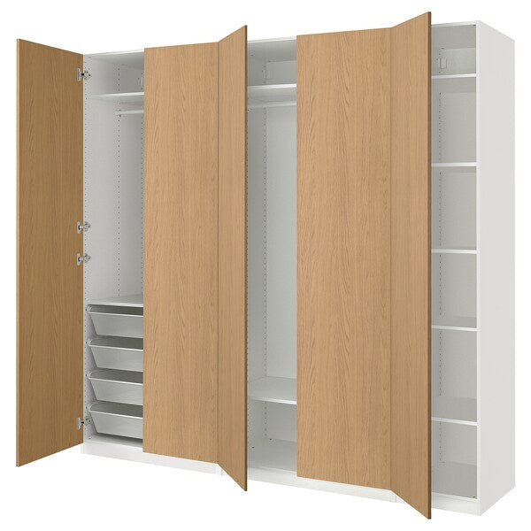 PAX / STORKLINTA - Wardrobe combination, white / oak effect,250x60x236 cm