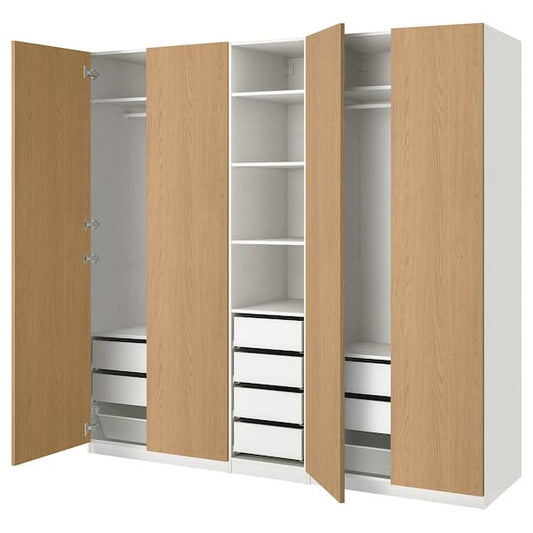 Ikea PAX / STORKLINTA - Wardrobe combination, white / oak effect,250x58x236 cm