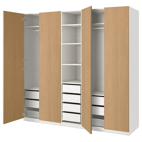 PAX / STORKLINTA - Wardrobe combination, white / oak effect,250x58x236 cm