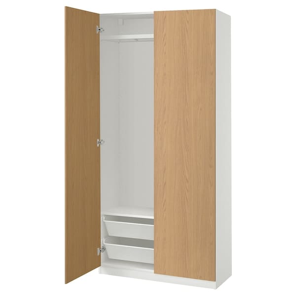 Ikea PAX / STORKLINTA - Wardrobe combination, white/ oak effect,100x38x201 cm