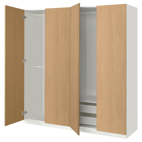 PAX / STORKLINTA - Combinazione di guardaroba, bianco/effetto rovere,200x60x201 cm