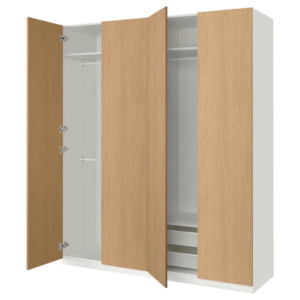 PAX / STORKLINTA wardrobe combination, white/oak effect, 200x60x236 cm