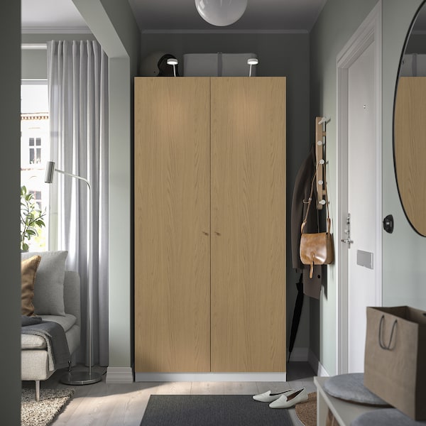 PAX / STORKLINTA wardrobe combination, white/oak effect, 100x38x201 cm