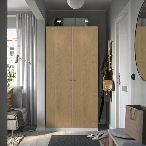 PAX / STORKLINTA wardrobe combination, white/oak effect, 100x38x201 cm