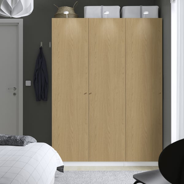 PAX / STORKLINTA wardrobe combination, white/oak effect, 150x60x201 cm
