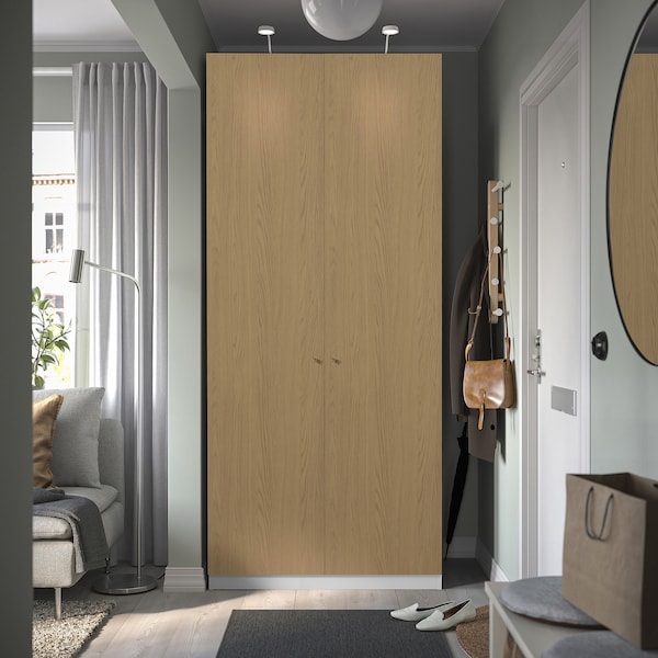 PAX / STORKLINTA wardrobe combination, white/oak effect, 100x38x236 cm
