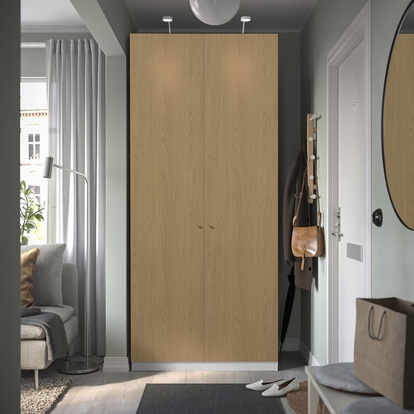 PAX / STORKLINTA wardrobe combination, white/oak effect, 100x38x236 cm