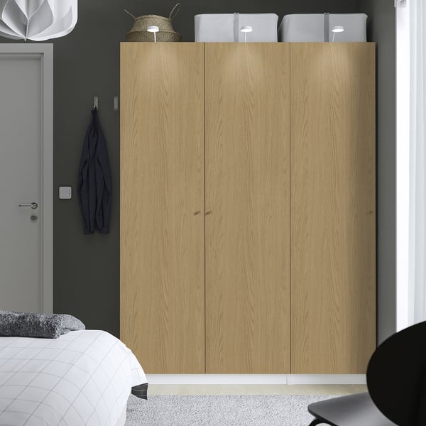 PAX / STORKLINTA wardrobe combination, white/oak effect, 150x60x201 cm