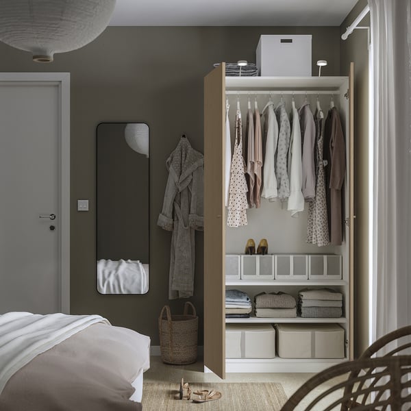 PAX / STORKLINTA wardrobe combination, white/oak effect, 100x60x201 cm