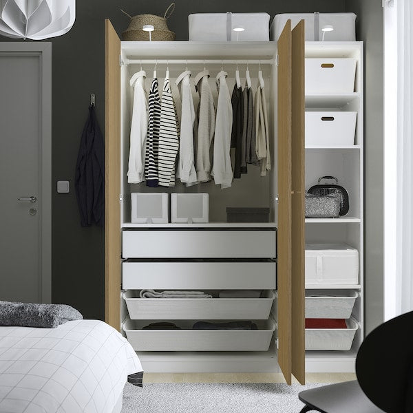 PAX / STORKLINTA - Wardrobe combination, white/ oak effect,150x60x201 cm