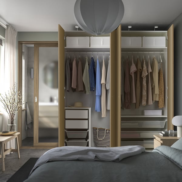 PAX / STORKLINTA wardrobe combination, white/oak effect, 200x66x236 cm