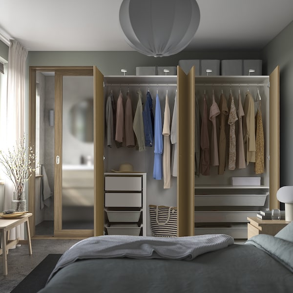 PAX / STORKLINTA - Wardrobe combination, white / oak effect,200x66x201 cm