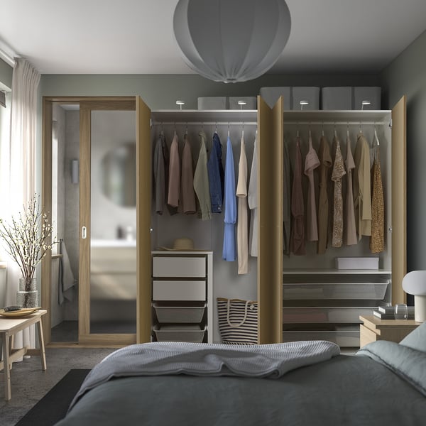 PAX / STORKLINTA wardrobe combination, white/oak effect, 200x66x201 cm
