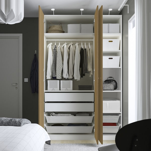 PAX / STORKLINTA - Wardrobe combination, white / oak effect,150x60x236 cm