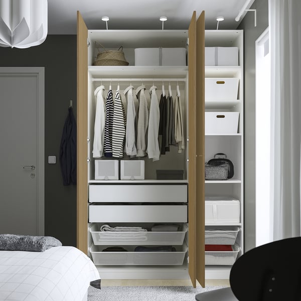 PAX / STORKLINTA - Wardrobe combination, white / oak effect,150x60x236 cm