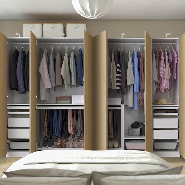 PAX / STORKLINTA - Wardrobe combination, white/ oak effect,300x60x201 cm