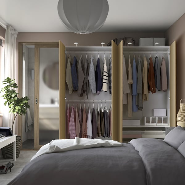PAX / STORKLINTA wardrobe combination, white/oak effect, 200x60x201 cm