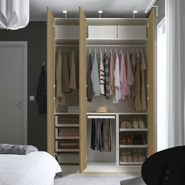 PAX / STORKLINTA - Wardrobe combination, white / oak effect,150x60x236 cm