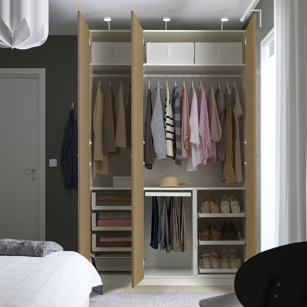 PAX / STORKLINTA wardrobe combination, white/oak effect, 150x60x236 cm