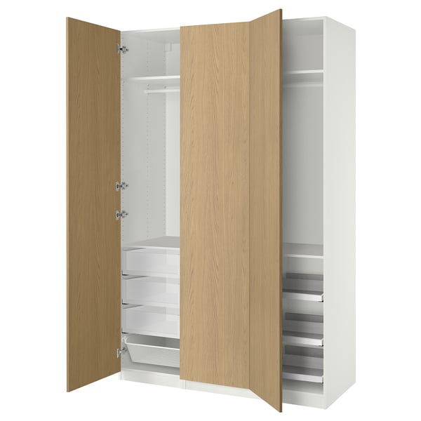 PAX / STORKLINTA wardrobe combination, white/oak effect, 150x60x236 cm