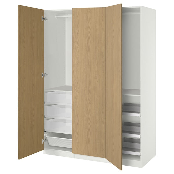 PAX / STORKLINTA - Wardrobe combination, white / oak effect,150x60x201 cm