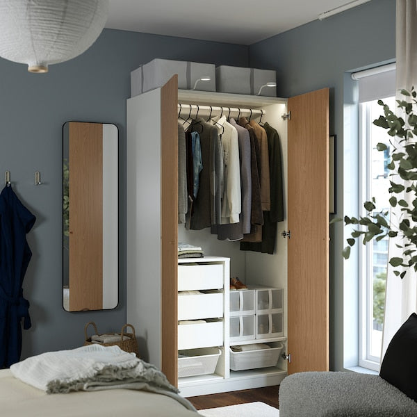 PAX / STORKLINTA - Wardrobe combination, white/ oak effect,100x60x201 cm