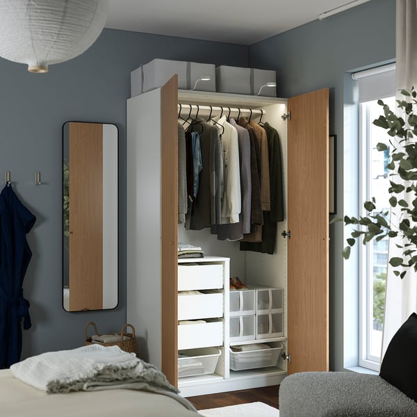 PAX / STORKLINTA wardrobe combination, white/oak effect, 100x60x201 cm