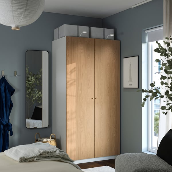 PAX / STORKLINTA - Wardrobe combination, white/ oak effect,100x60x201 cm