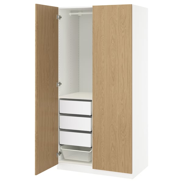 PAX / STORKLINTA wardrobe combination, white/oak effect, 100x60x201 cm