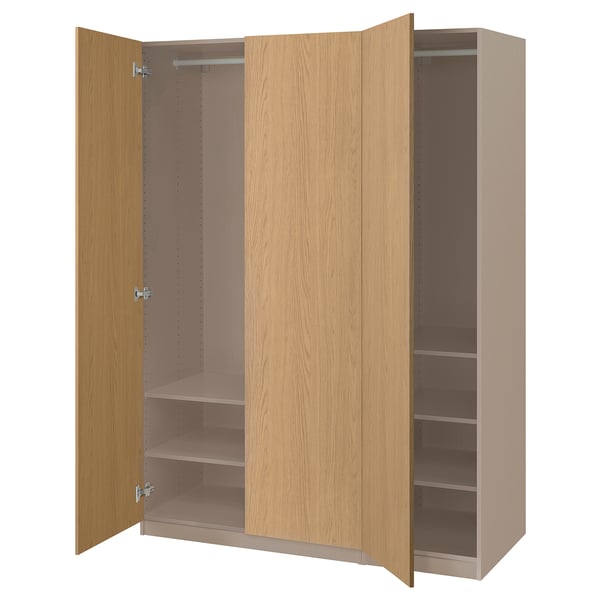 PAX / STORKLINTA - PAX / STORKLINTA Wardrobe combination, grey-beige/oak effect, 150x60x201 cm