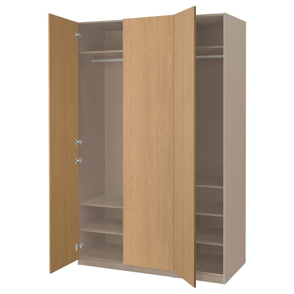 PAX / STORKLINTA - PAX / STORKLINTA Wardrobe combination, grey-beige/oak effect, 150x60x236 cm