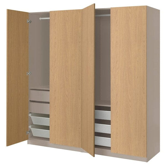 Ikea PAX / STORKLINTA - Wardrobe combination, grey-beige/oak effect, 200x66x201 cm