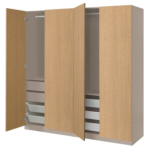 PAX / STORKLINTA - Wardrobe combination, grey-beige/oak effect, 200x66x201 cm