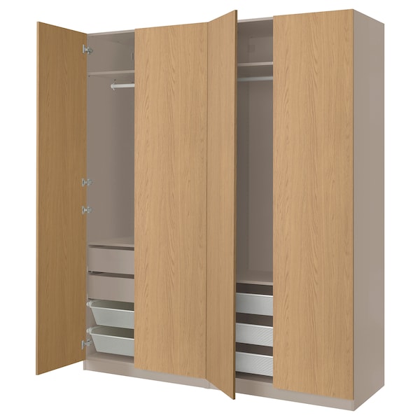 PAX / STORKLINTA - Wardrobe combination, grey-beige/oak effect, 200x66x236 cm