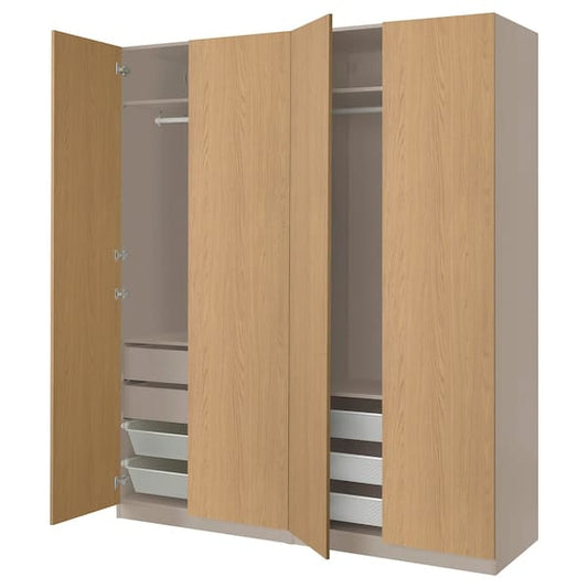 Ikea PAX / STORKLINTA - Wardrobe combination, grey-beige/oak effect, 200x66x236 cm