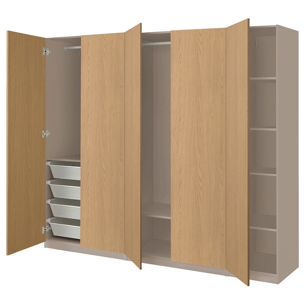 PAX / STORKLINTA - Wardrobe combination, grey-beige/oak effect, 250x60x201 cm