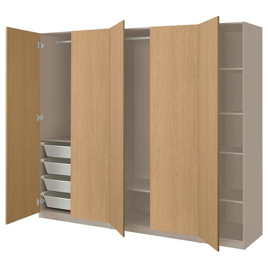 Ikea PAX / STORKLINTA - Wardrobe combination, grey-beige/oak effect, 250x60x201 cm