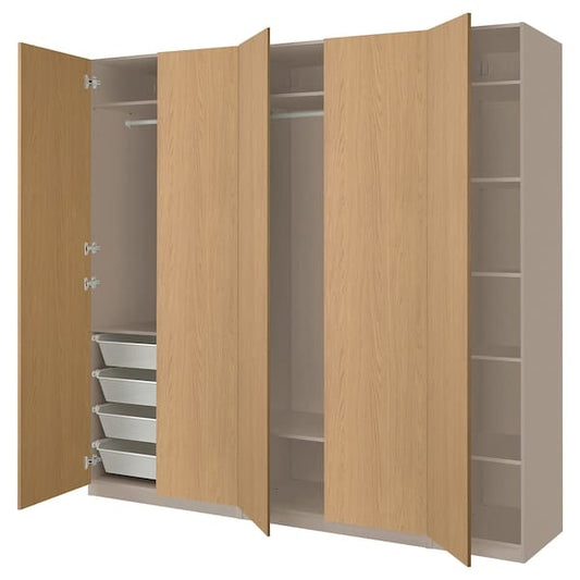 Ikea PAX / STORKLINTA - Wardrobe combination, grey-beige/oak effect, 250x60x236 cm