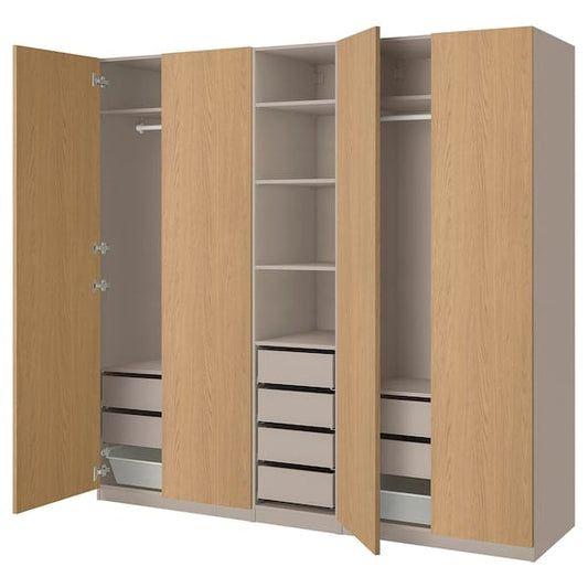 Ikea PAX / STORKLINTA - Wardrobe combination, grey-beige/oak effect, 250x58x236 cm