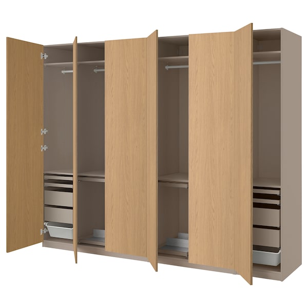 PAX / STORKLINTA - Wardrobe combination, grey-beige/oak effect, 300x60x236 cm