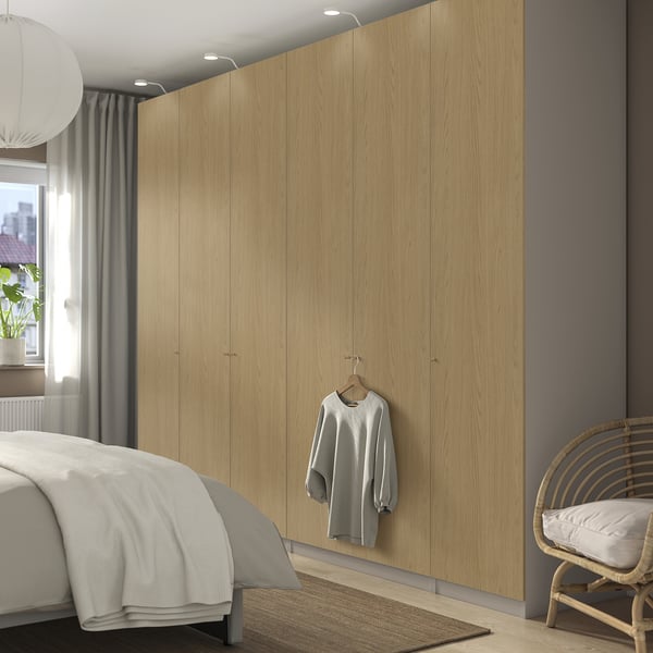 PAX / STORKLINTA - PAX / STORKLINTA Wardrobe combination, grey-beige/oak effect, 300x60x236 cm