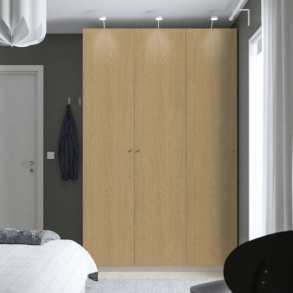 PAX / STORKLINTA - Wardrobe combination, grey-beige/oak effect, 150x60x236 cm