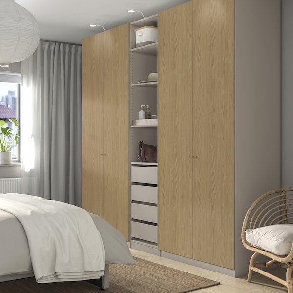 Ikea PAX / STORKLINTA - Wardrobe combination, grey-beige/oak effect, 250x58x236 cm