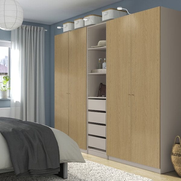 Ikea PAX / STORKLINTA - Wardrobe combination, grey-beige/oak effect, 250x58x201 cm